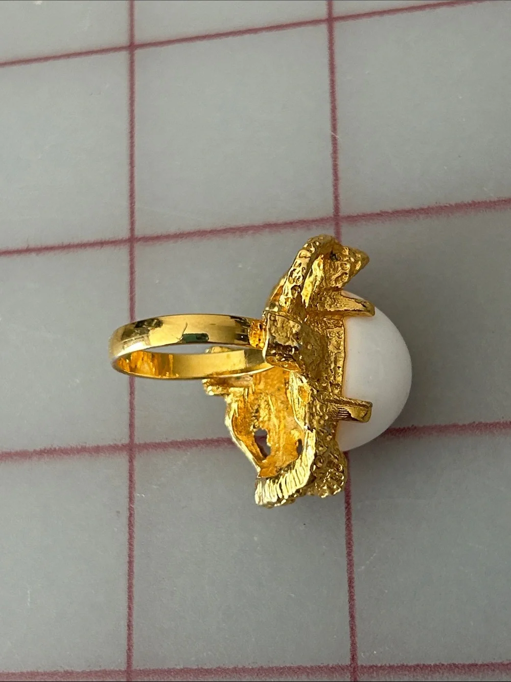 Gold-Tone White Cabochon Statement Ring